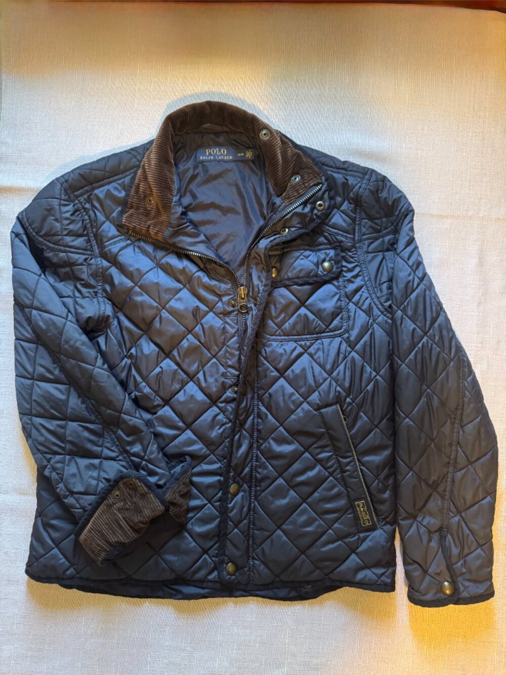 Polo Ralph Lauren Mens Medium Quilted Barn Jacket Field Coat Corduroy Trim Flaw